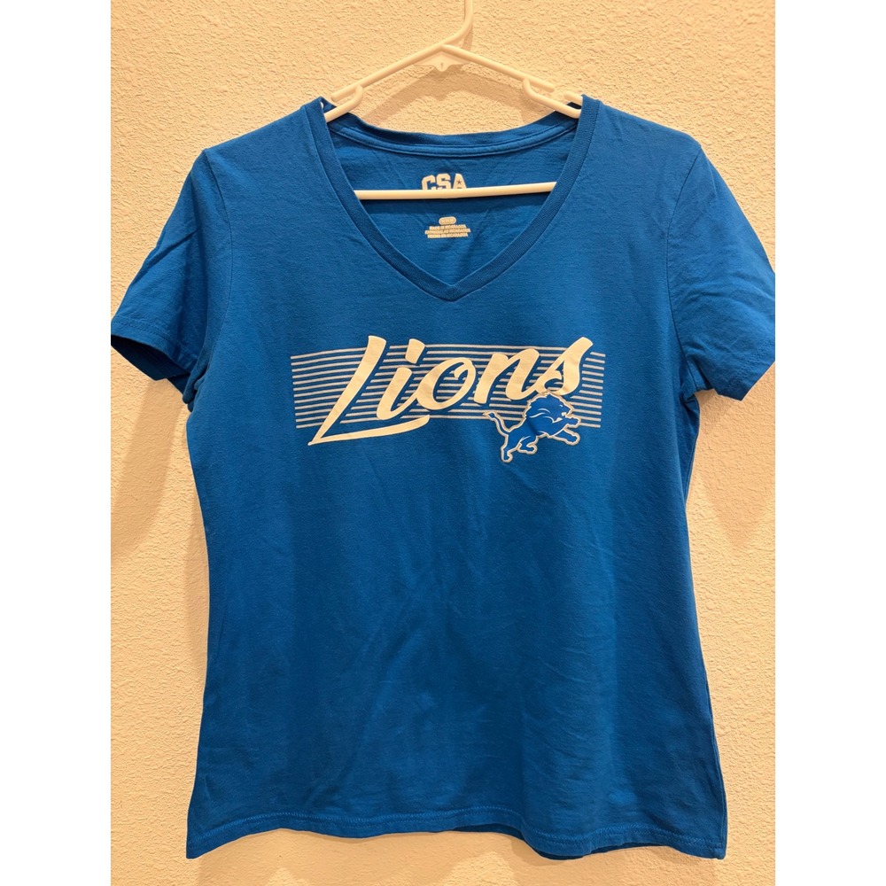 Detroit Lions CSA T-Shirt Women Medium Blue V-Neck Short Sleeve NFL Football Top